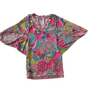 Trina Turk Venus Plunge Neck‎ Line Swim Tunic Cover Up Dress Women's Size Small